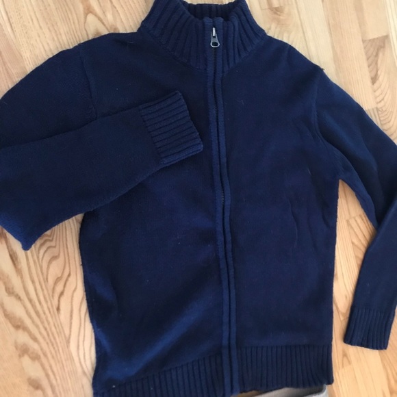 Dress outfit full zip navy blue sweater khaki pants boys size M 7/8 L 10/12 10 - Picture 2 of 8